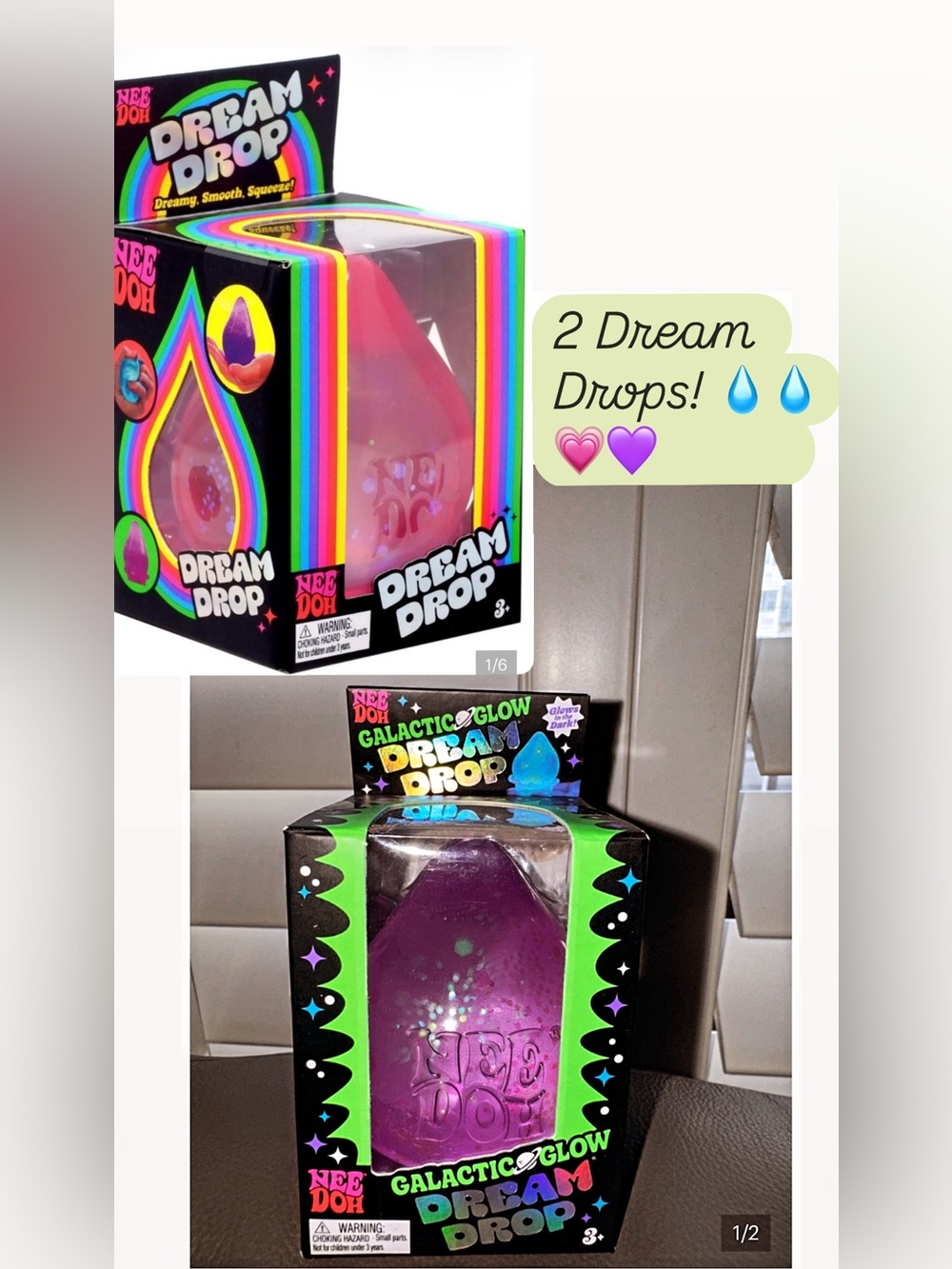 NeeDoh Galactic Glow Dream Drop & Pink Dream drop  - 💗💜💧bundle of 2